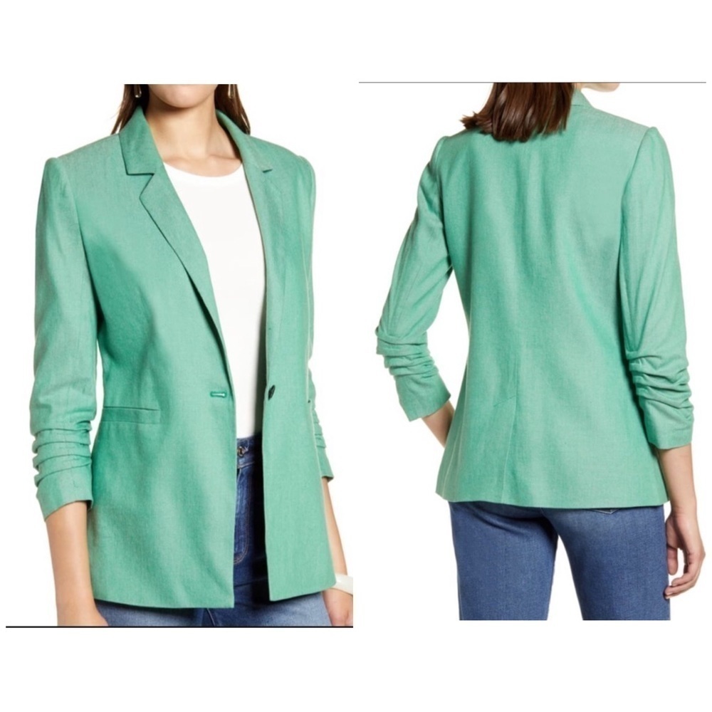 Nordstrom Halogen | Ruched Sleeve Blazer Green XSP
